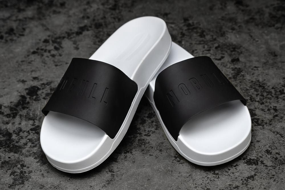 NOBULL Men's Slides - Black White - Ireland (0194GTLXN)